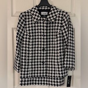 NWT Le Suit Women's Four Button Boxy Blazer & Skirt Set Black and Ivory 10